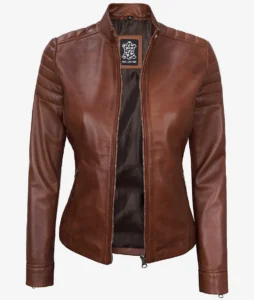 Women's Cognac Cafe Racer Leather Jacket