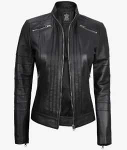 Bergamo Womens Black Cafe Racer Leather Jacket